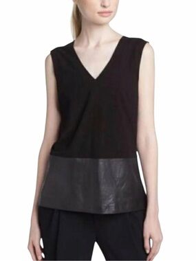 Vince Suede Leather Black V-Neck Sleeveless Top 2
